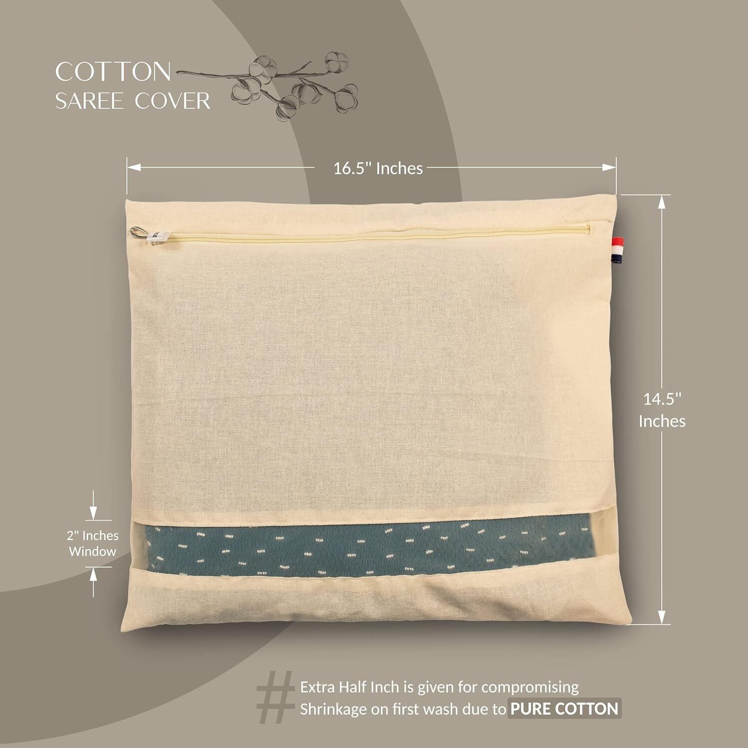 Cotton Saree Bags Covers For Storage Set Of 12 Size Single window 16 X 14 Inch