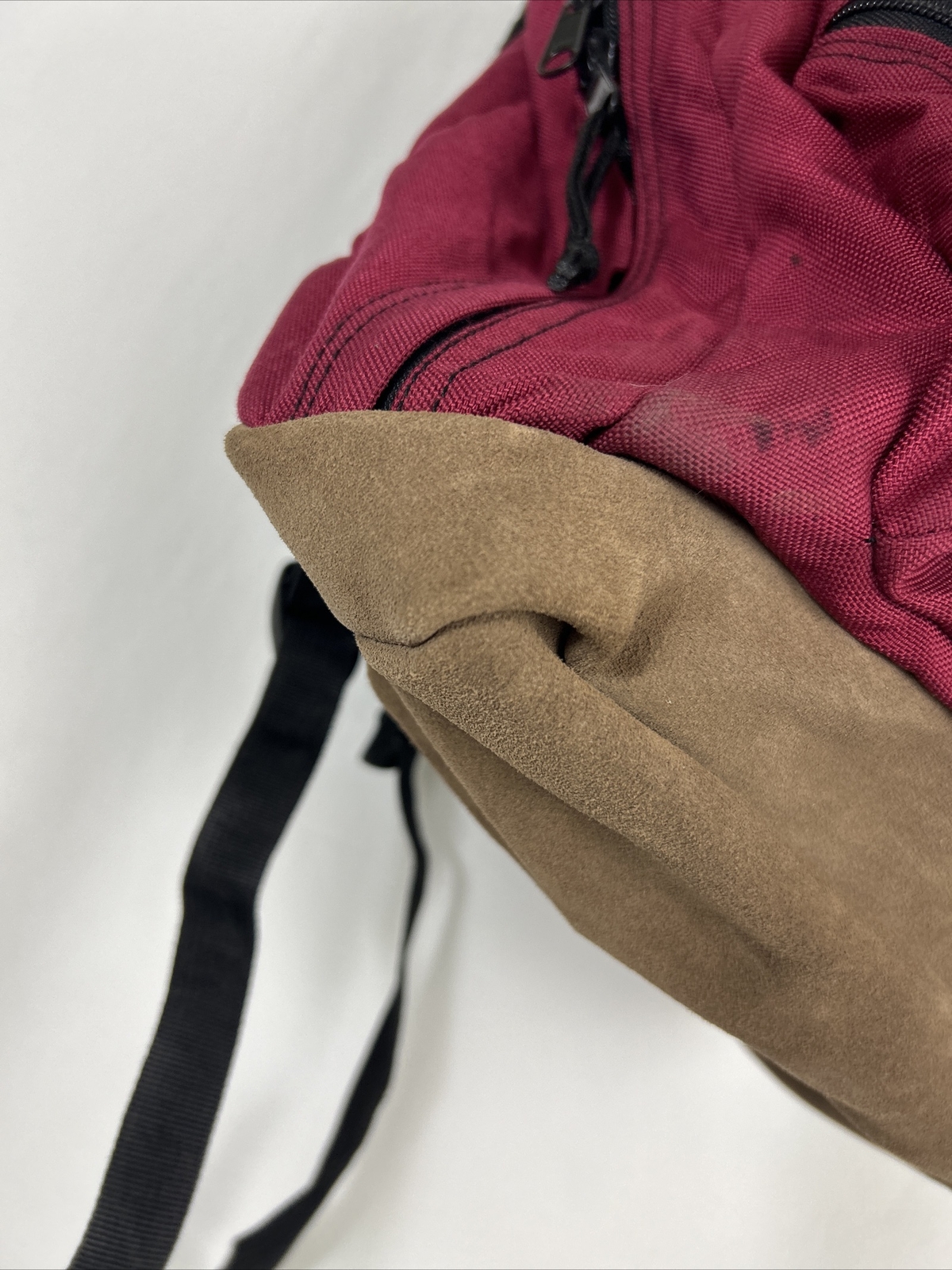 Vintage Jansport Backpack Maroon Red Brown Suede Bottom Embroidered “Selena”