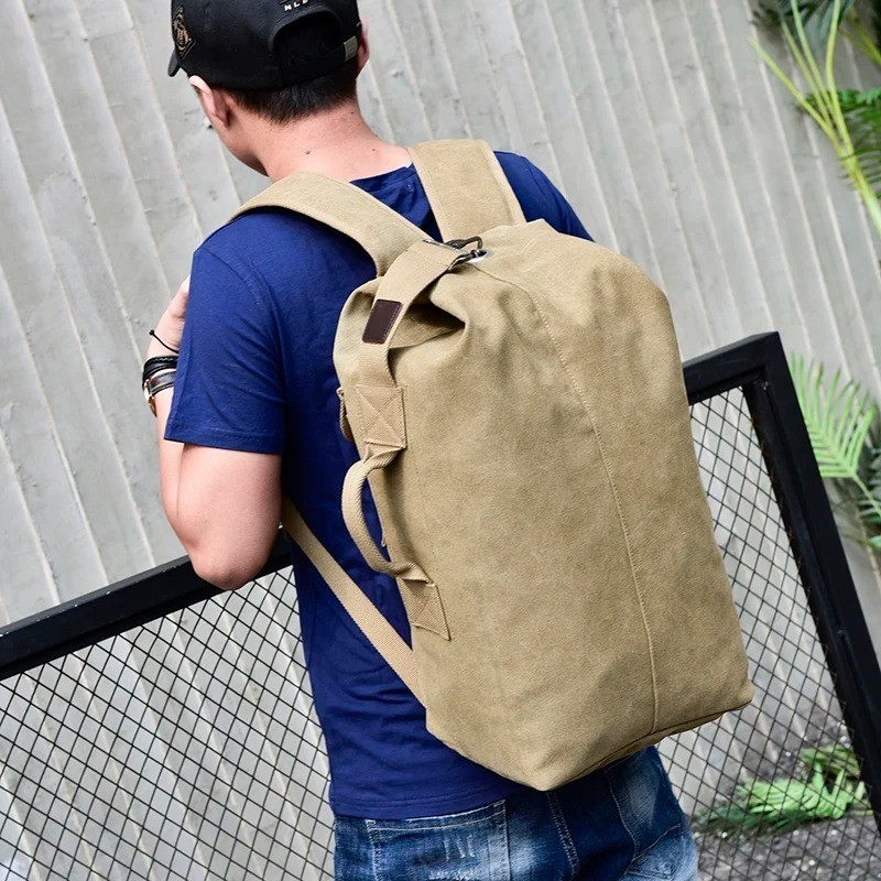 Canvas Luggage Bag Backpack Men Bucket Camping Travel Shoulder Rucksack