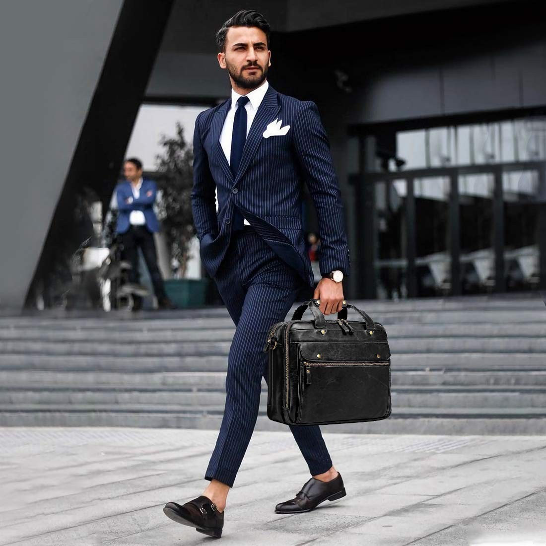 Leather Briefcases for Men 15.6 Inch Laptop Messenger Bag with Triple Compart…