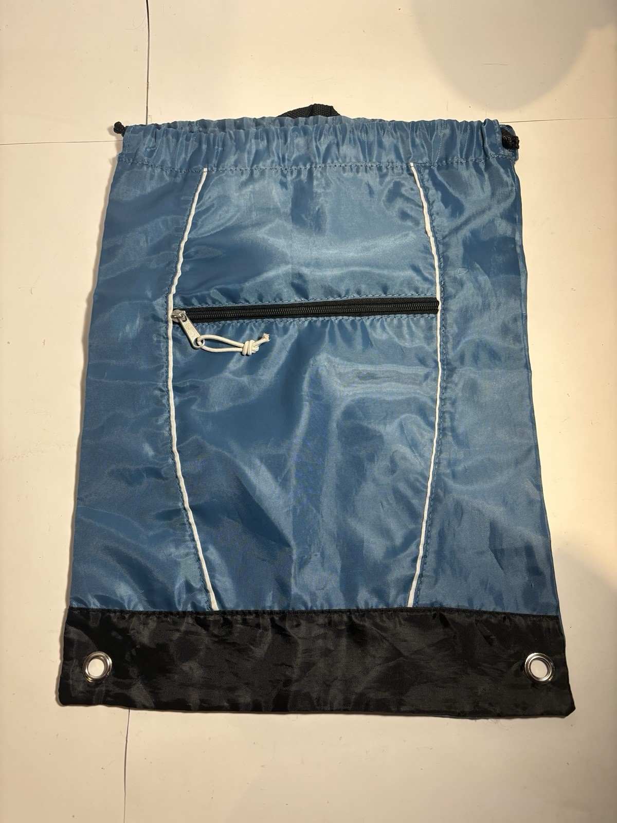 Blue Drawstring Gym Sack with Front Zip Pocket