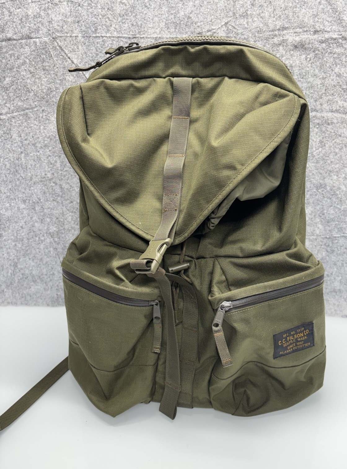 Filson Ripstop Nylon Military Olive Green Backpack Cordura Lightweight *Stain