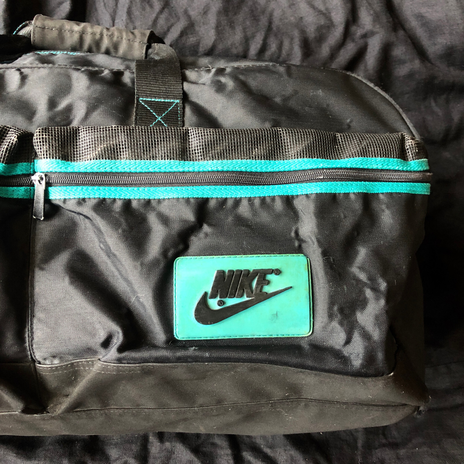 Vintage 80s 90s Nike Gym Athletic Sport Duffle Bag Weekender Bag Turquoise Logo