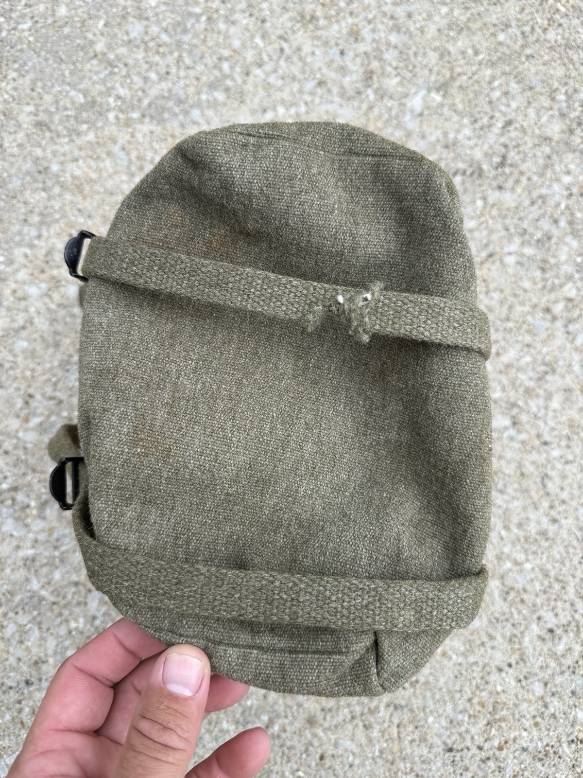 Vintage Small Canvas Messenger Bag w/ Grommets, Straps, Military Style OD Green