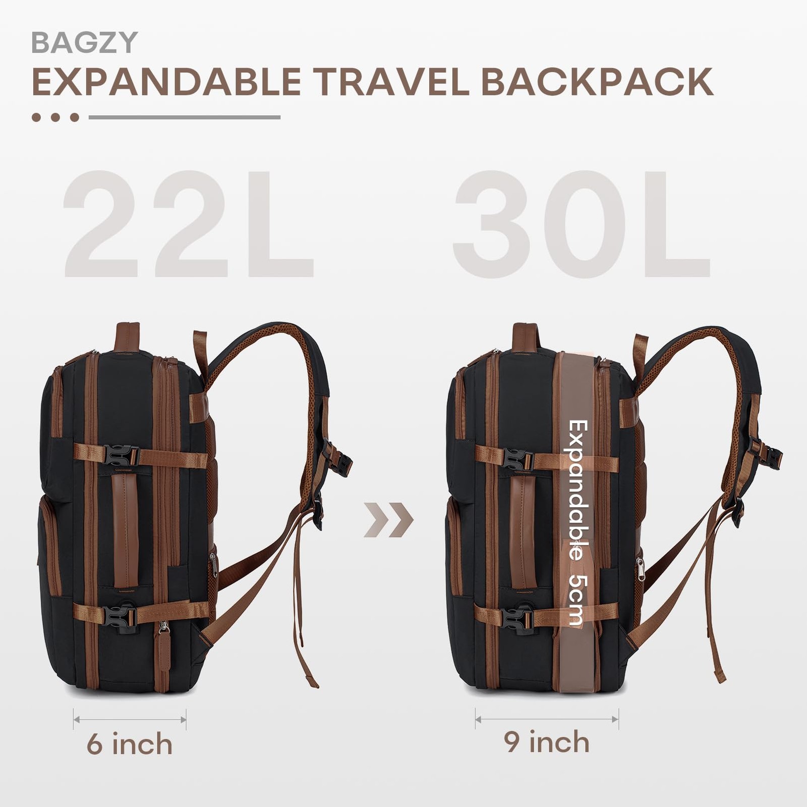 43x33x15cm Personal Item Bag Expandable 30L Travel Backpack 17x13x6 Inches Un…