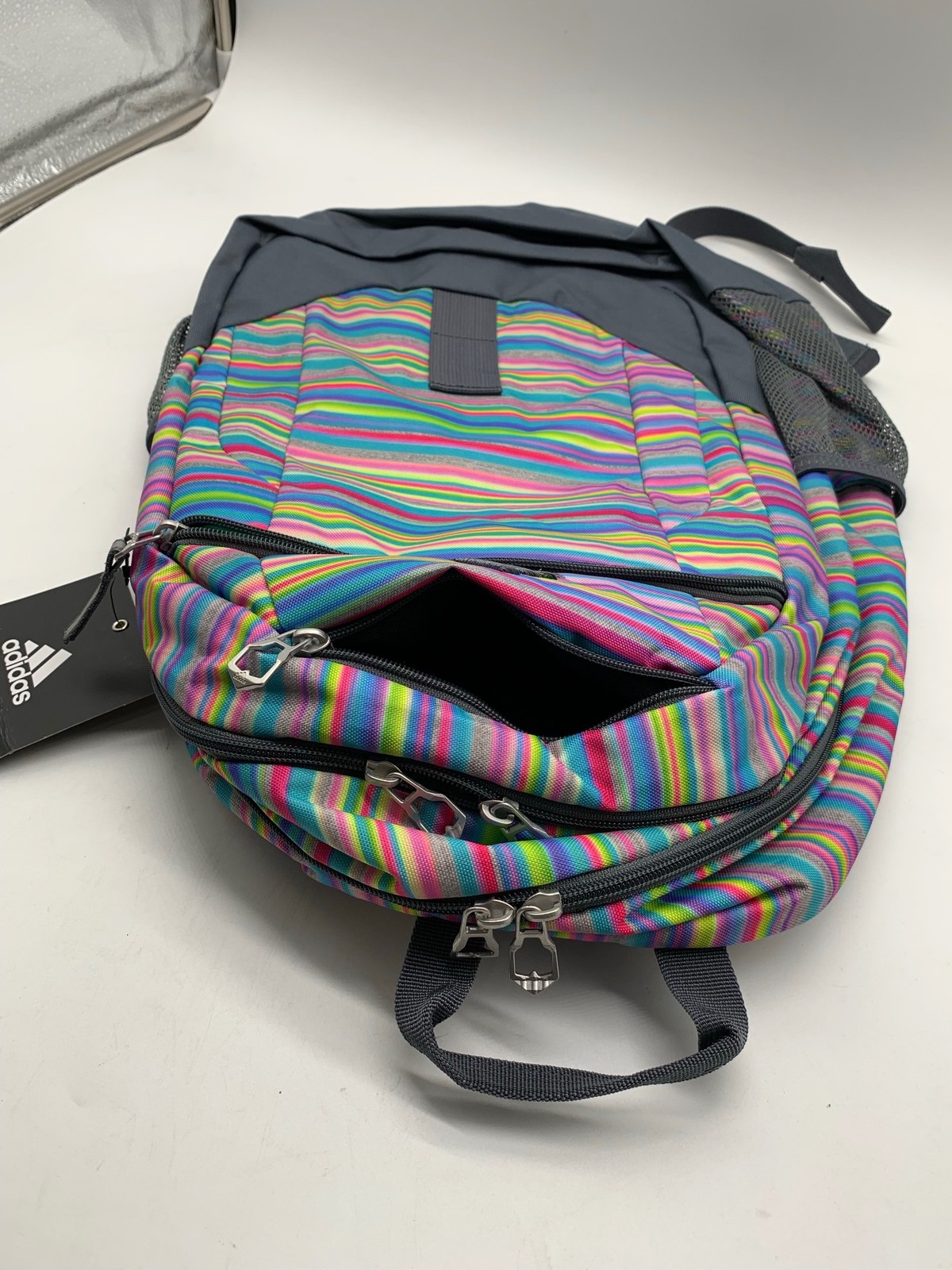 Adidas Backpack Unisex One Size Striped Multicolor Gray School Laptop Bag New