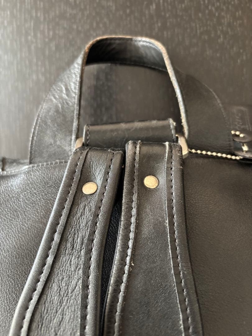 COACH Vintage Black Leather Backpack Double Pocket Men size 33cm 35cm 10cm