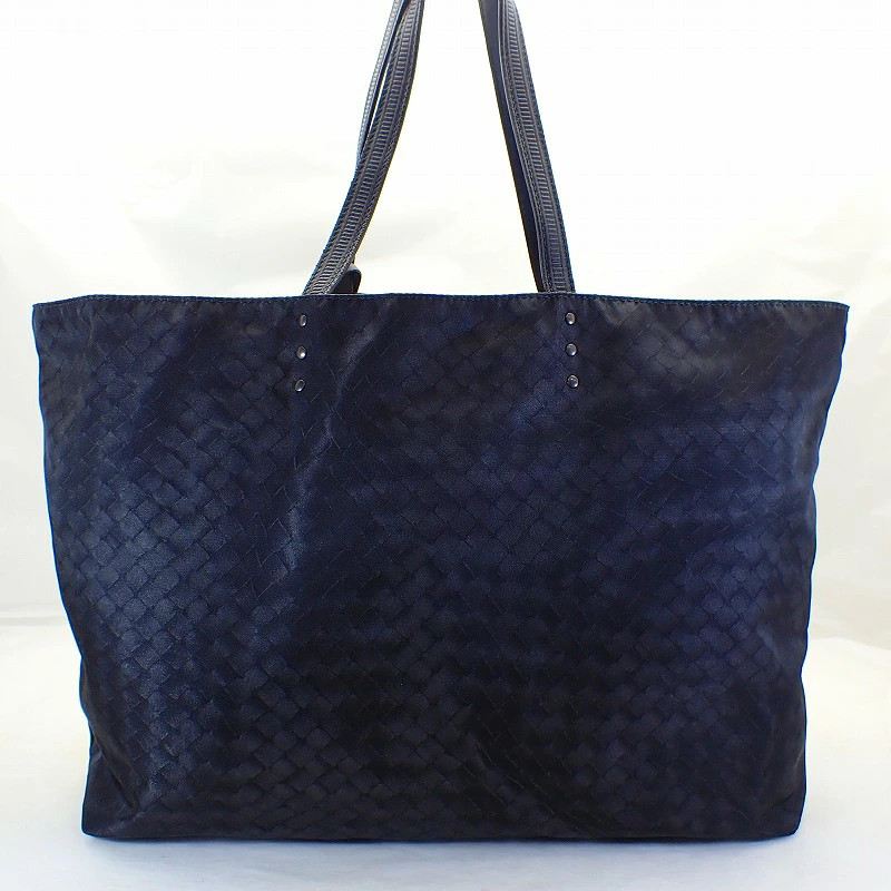 Bottega Veneta Treccio Mirage Nylon Tote Bag Handle Leather Black