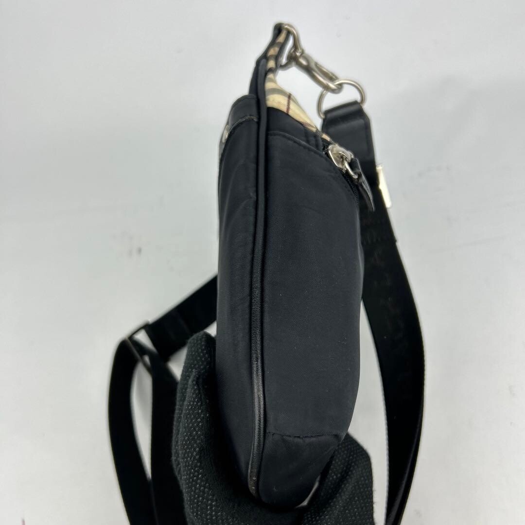 Burberry Black Label Mens Nylon Shoulder Bag Nova Check Logo Plate Black