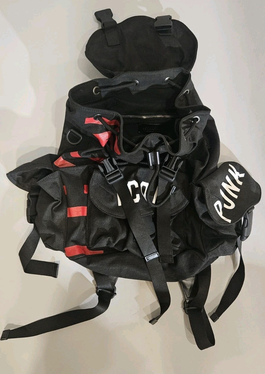 DSQUARED2 Black Graphic Print Backpack Buckle Drawstring, Adjustable Strap