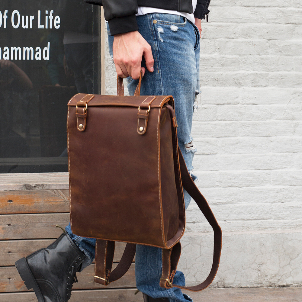 Men’s Leather Backpack Retro Large Capacity Computer Travel Business Backpack