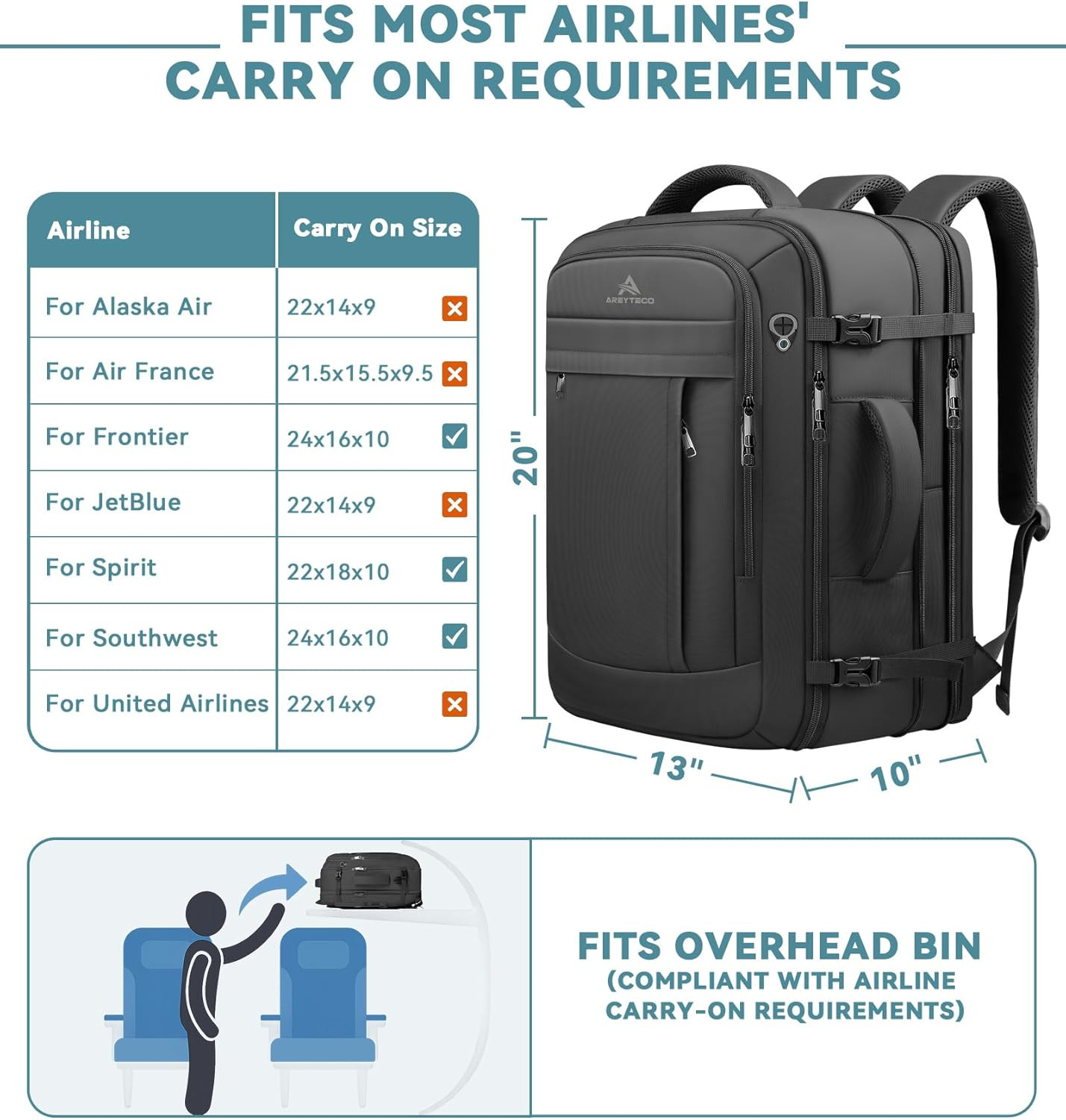 Travel Backpack, 50L Expandable Extra Large Laptop Backpack, Carry on Backpack W
