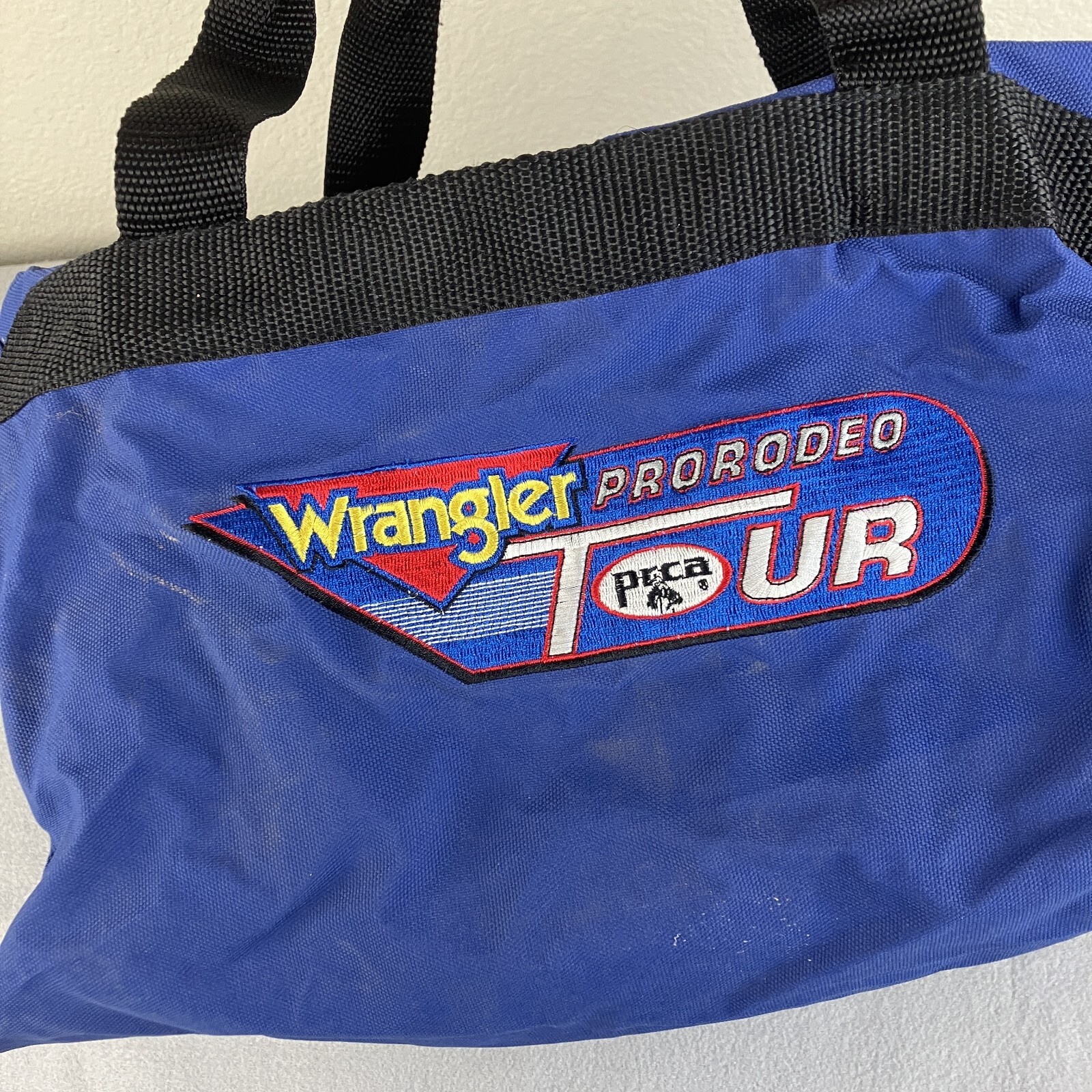 Wrangler Duffel Bag Blue Pro Rodeo Tour PRCA Western Embroidered Carry On Travel