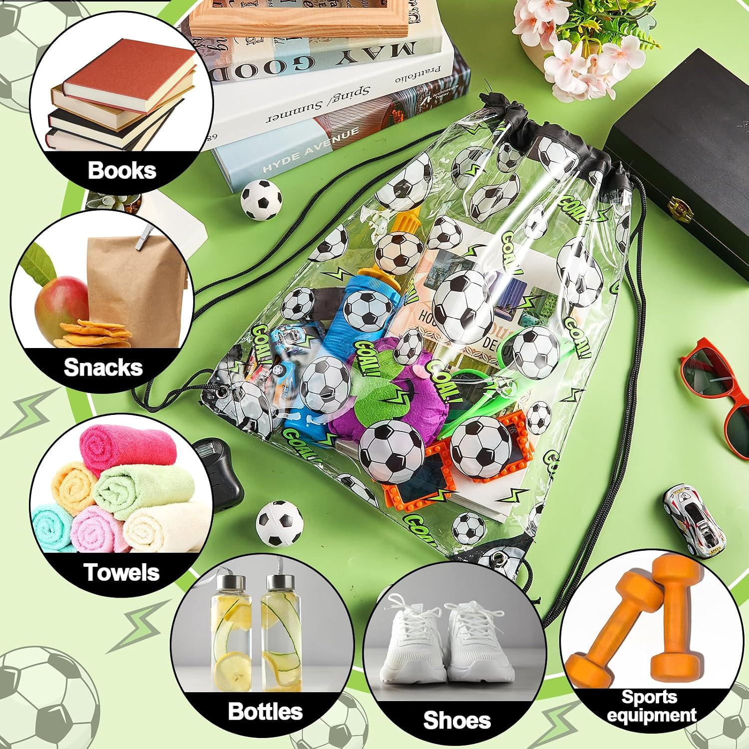 12 Pack Clear Soccer Drawstring Bags Ball Game Srting Backpacks 17 × 13 Inch Goo