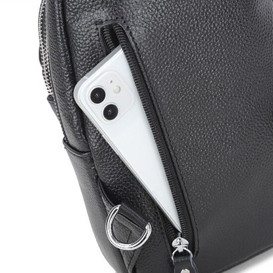 Genuine Leather Sling Backpack, Black Men‘s Crossbody Chest Bag Causal Daypack