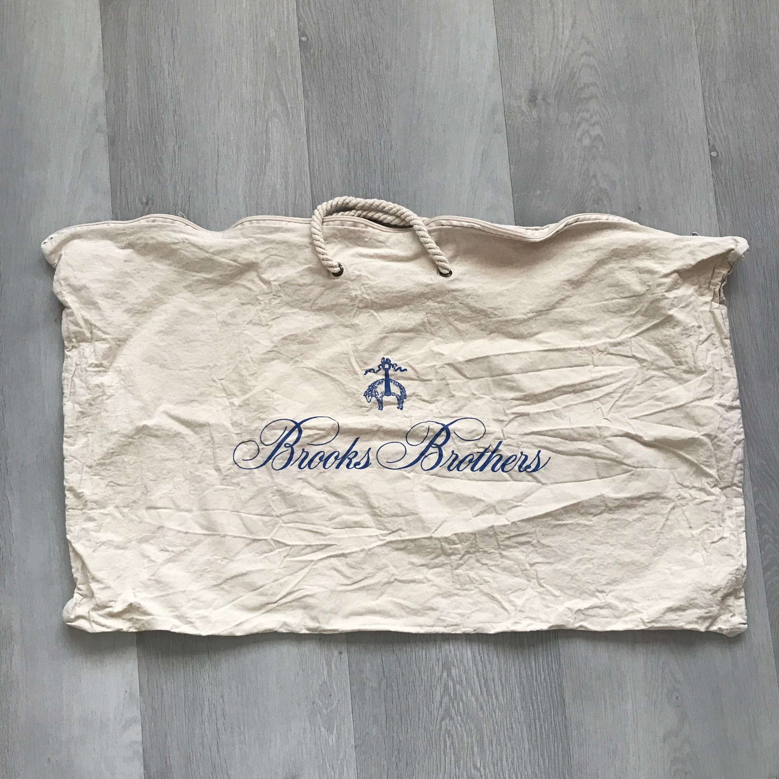 Brooks Brothers Duffel Tote Garment Bag Natural White Rectangle Boxy Two Handel