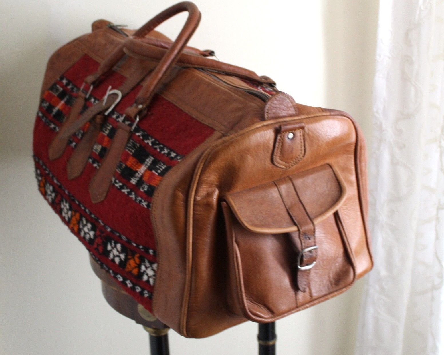 Estate COOL Handmade Moroccan leather Kilim Textile Travel duffel bag