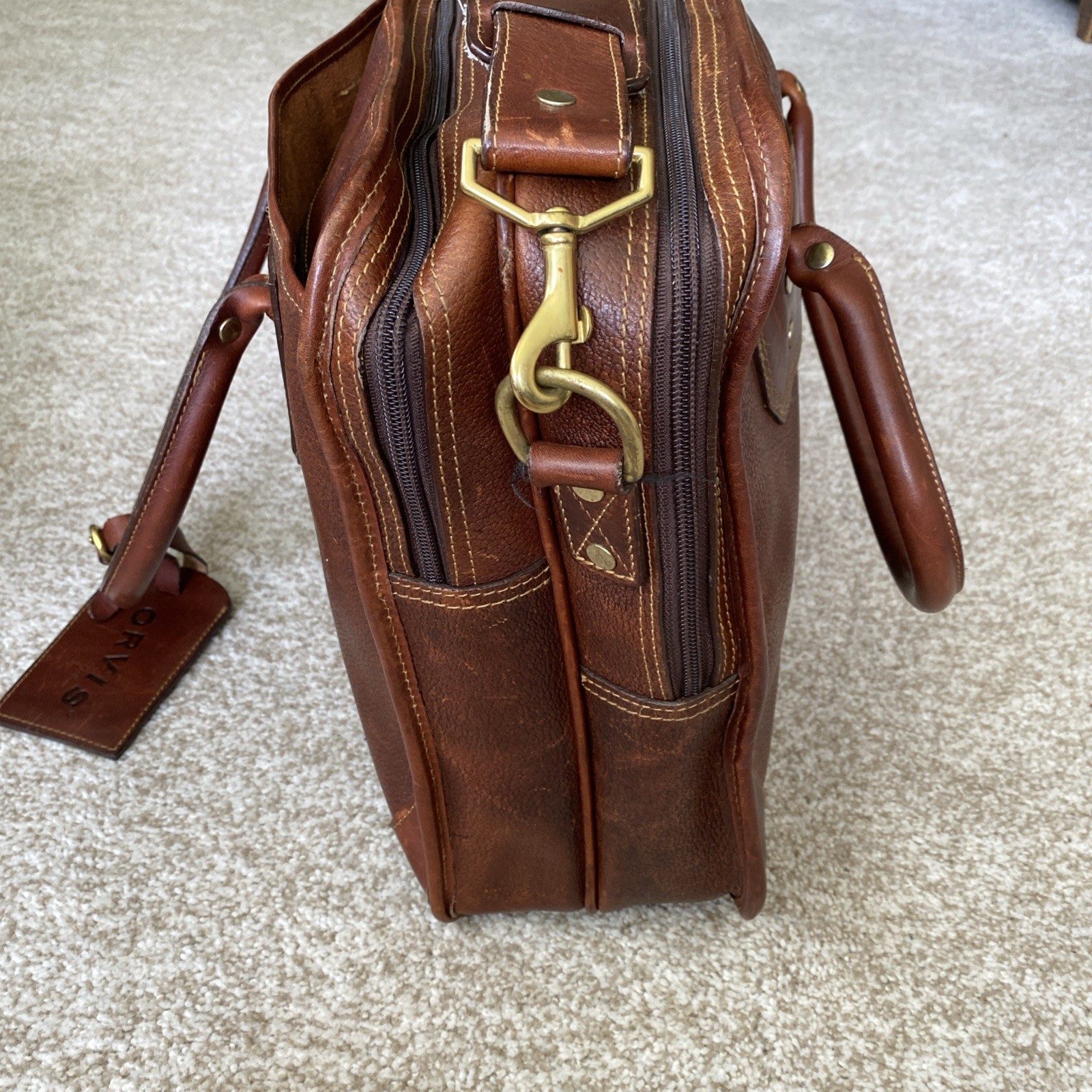 Vtg 2006 Orvis Leather Briefcase with Tag Brown Messenger Bag Computer Traveler