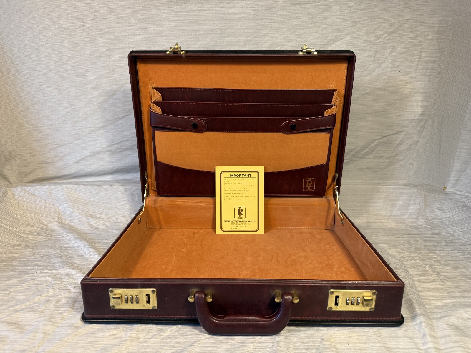 Vintage Reed Genuine Leather Attache Briefcase Locking Brown Executive Case 18”
