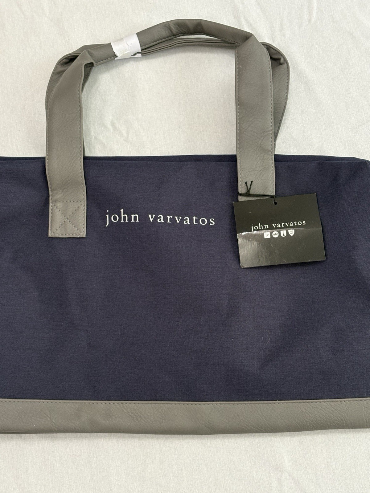 John Varvatos Navy Gray Large Duffle Bag for Men Double Handles