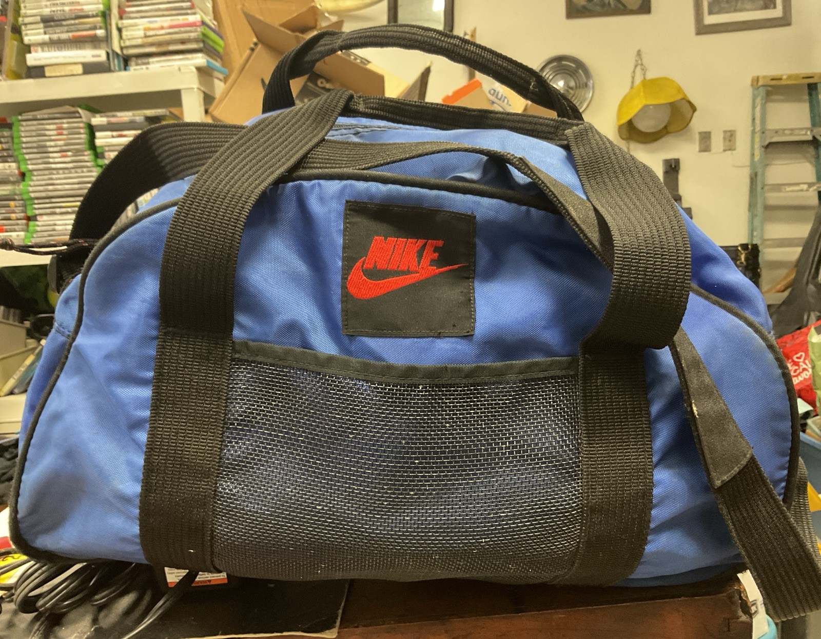 VTG Nike 90s Blue Black Gym Bag Athletic Performance Nylon Made in Korea Retro