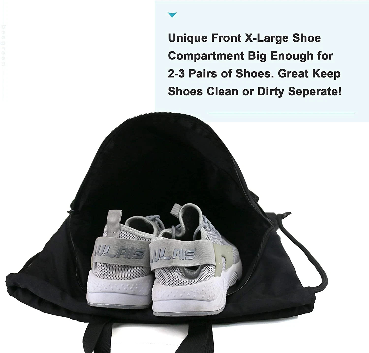 Drawstring Backpack Bag with Shoe Compartment, X-Large Black Gym Sports String C