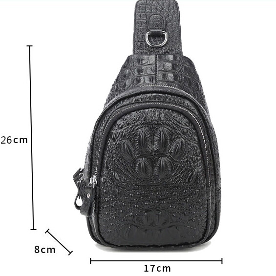 Genuine Leather Sling Backpack, Crocodile Pattern Men‘s Crossbody Shoulder Bag