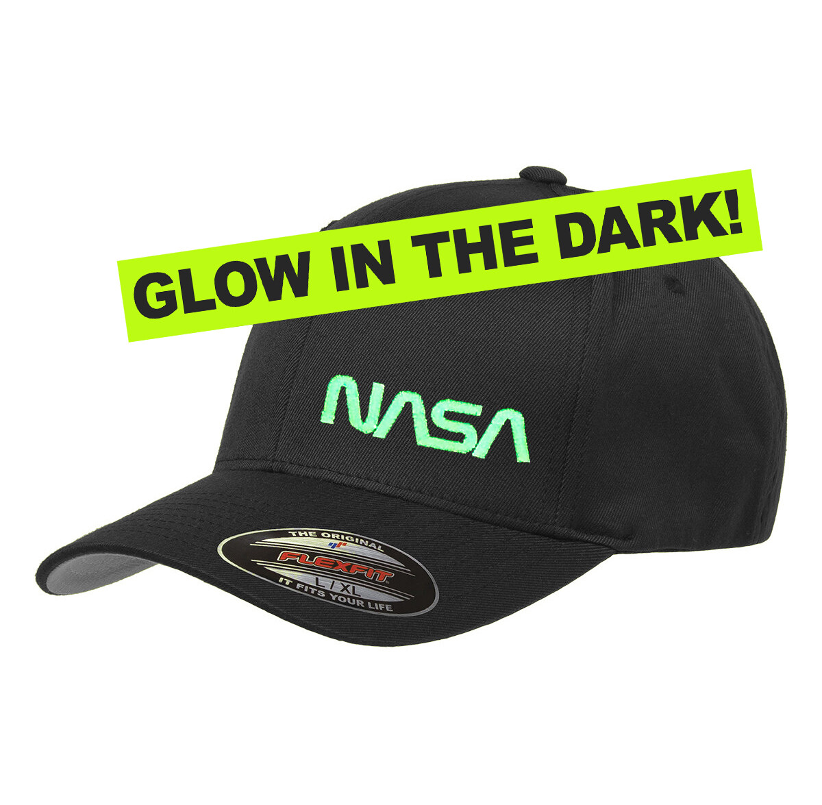 Glow in the dark NASA flexfit cap, NASA flex fitted cap, Cool gift!