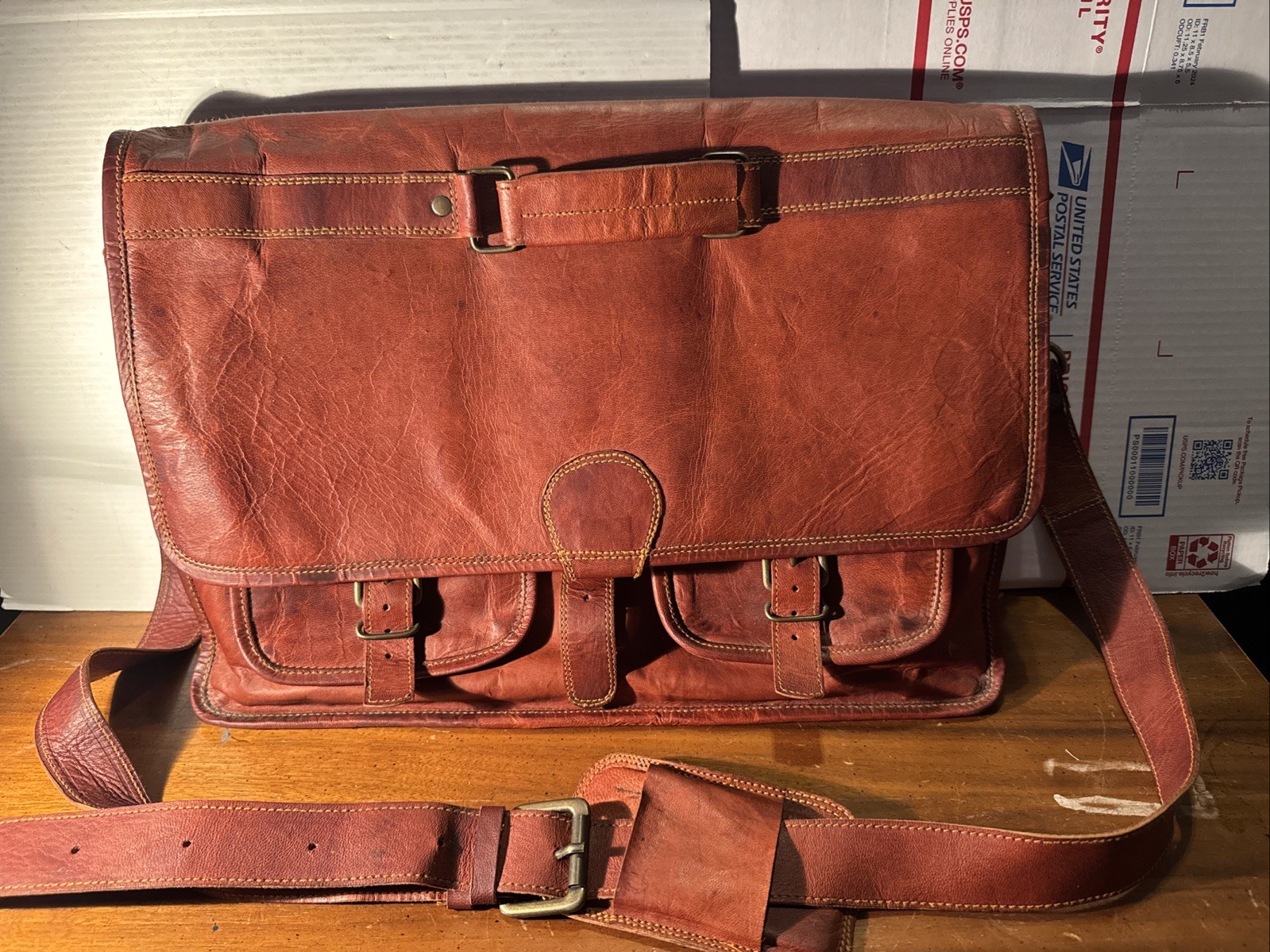 ✿ Komal’s Passion Leather Brown Satchel Bag Messenger Briefcase Laptop Shoulder