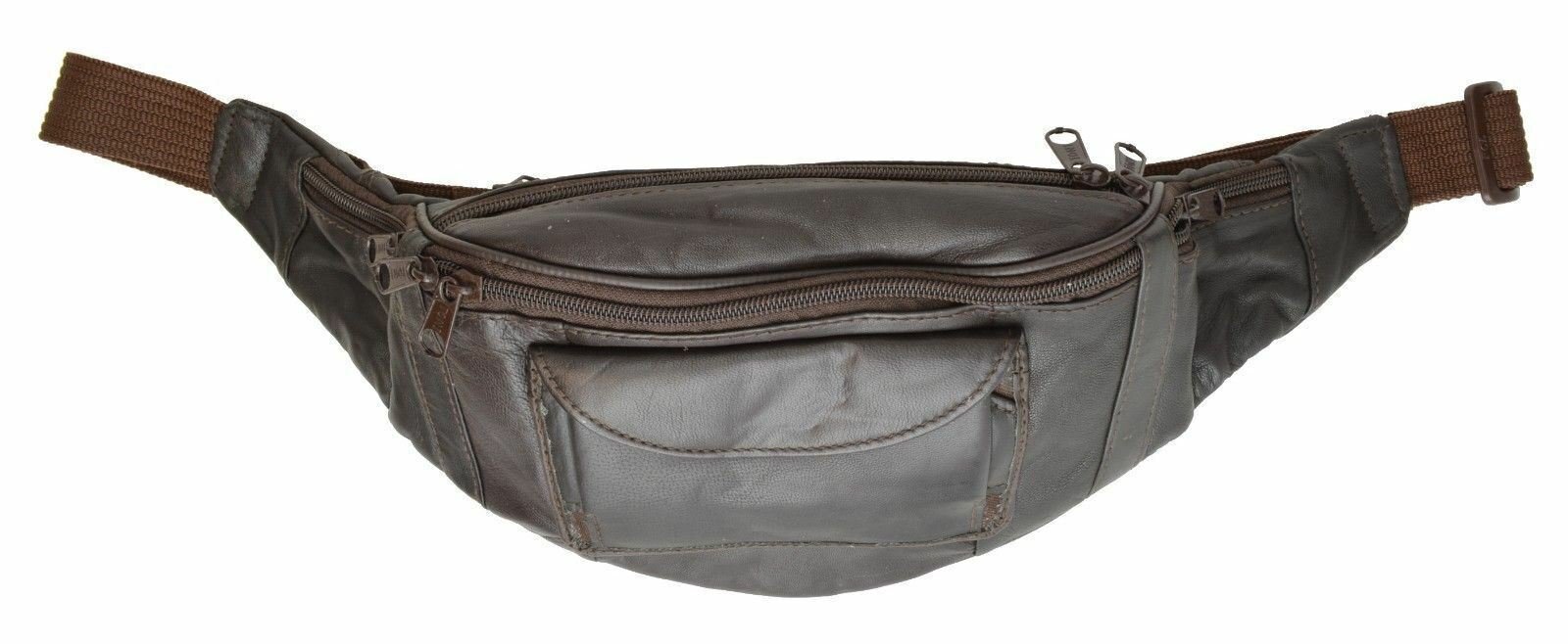 Brown Lamb Leather Fanny Pack Waist Bag W/ Phone Holder & Adjustable Waist Strap