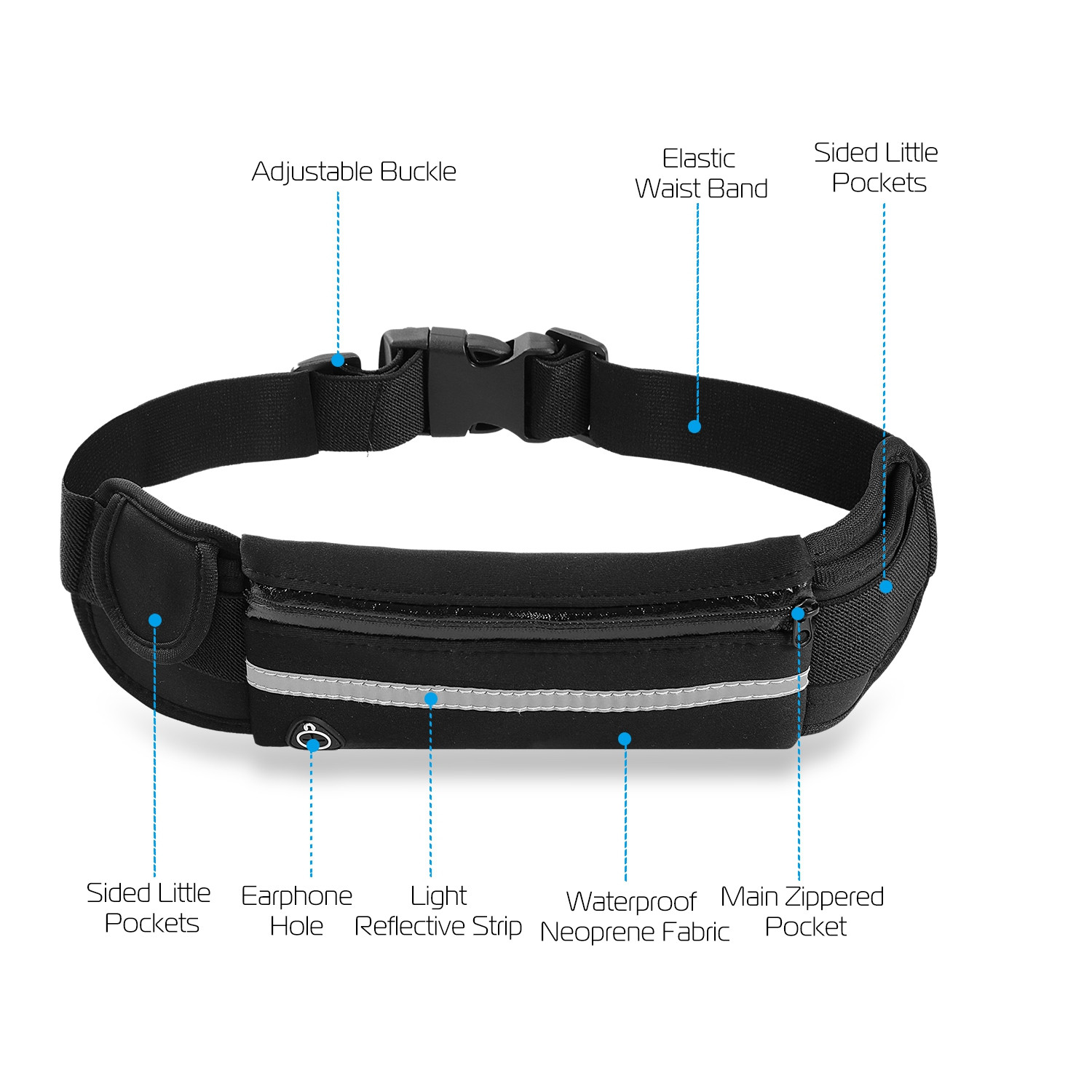Sports Running Waist Bag Waterproof Adjustable Belt Pouch for Fitness Travel