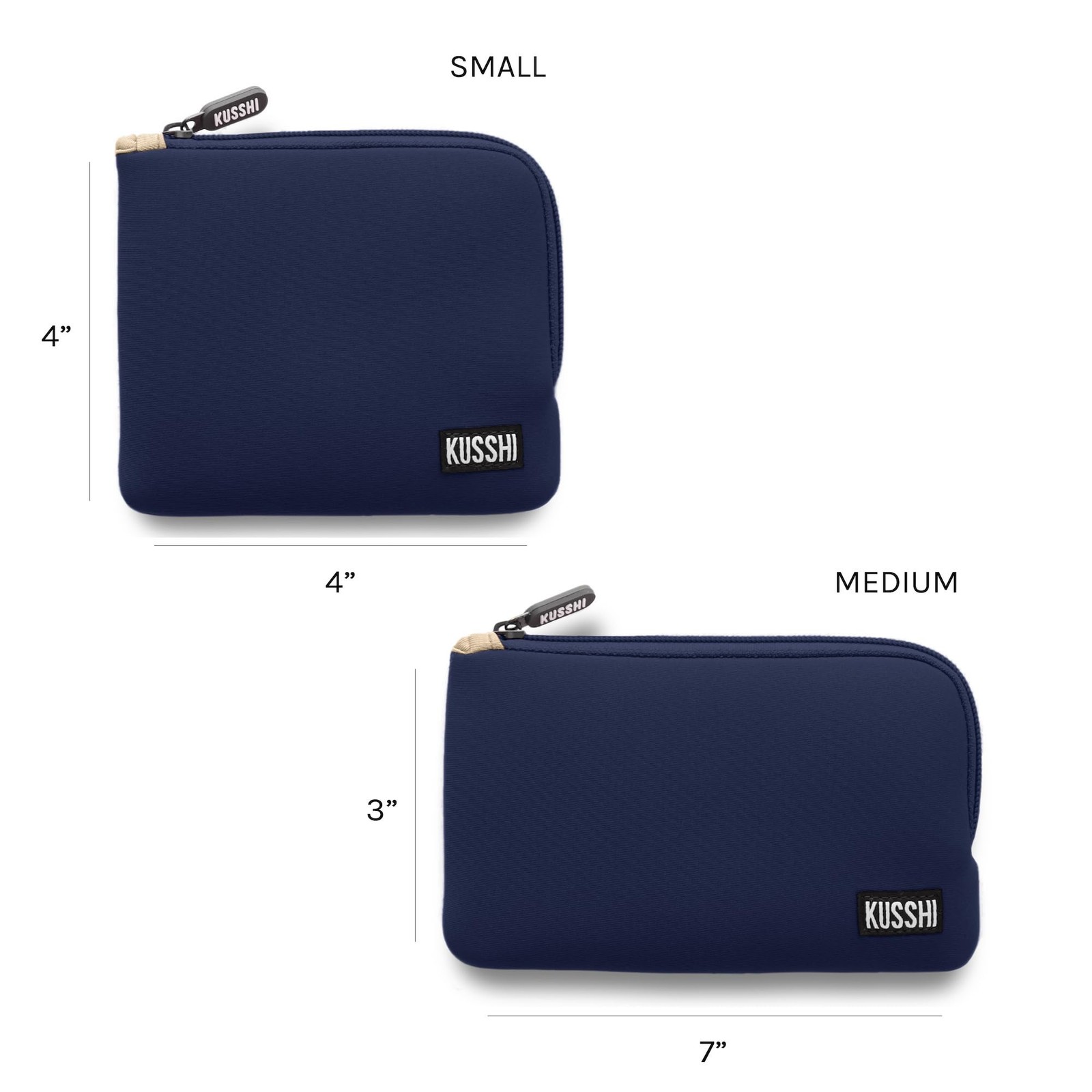 KUSSHI 2pc Neoprene On-The-Go Pouch Set – 7 x 0.5 x 3 inches, Navy/Khaki