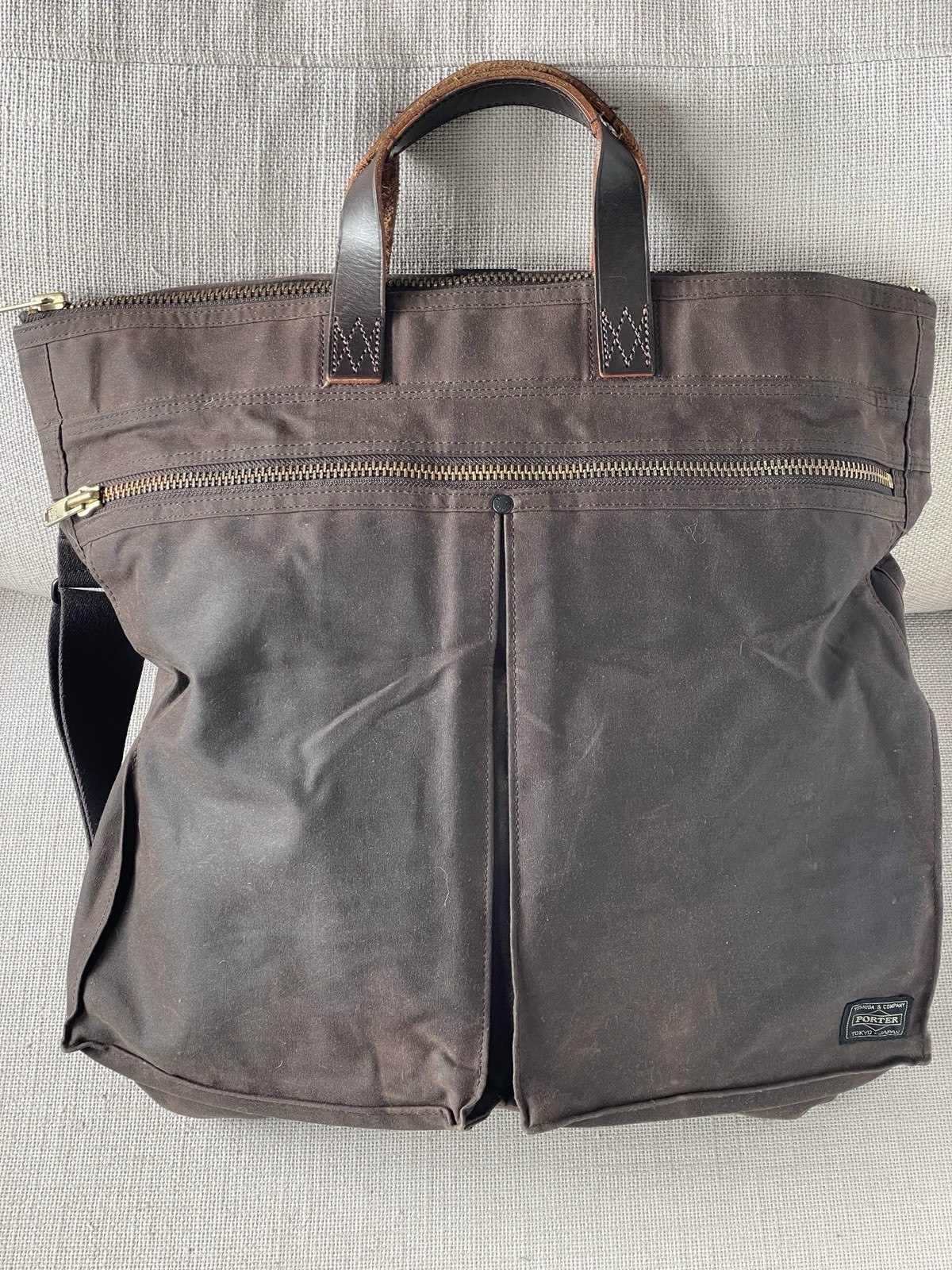 Porter Yoshida Dual Helmet Bag In Waxed Cotton Canvas Beautiful!