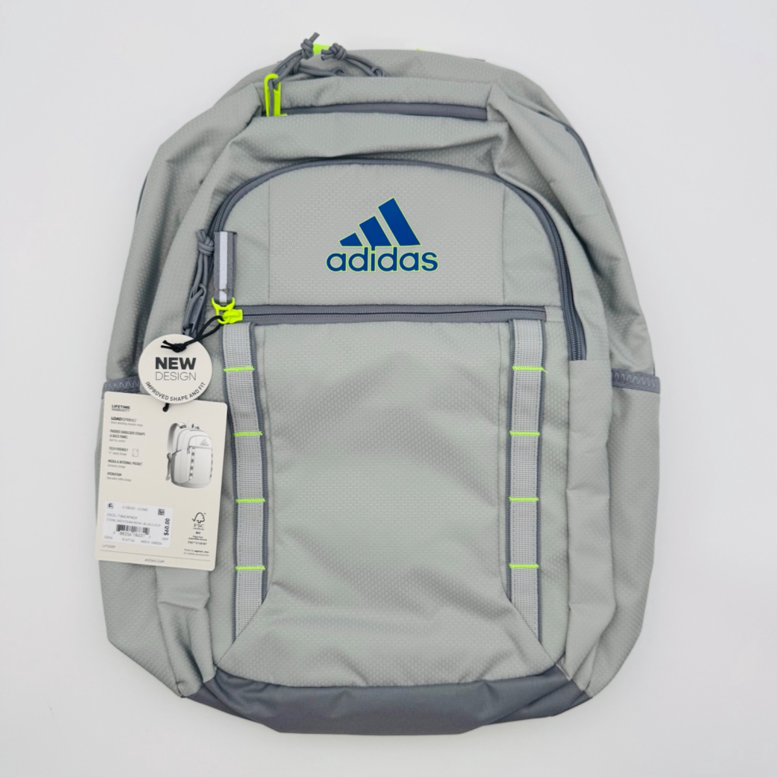 Adidas Excel 7 Backpack 16in with Laptop Storage Bottle Storage Durable Grey NEW