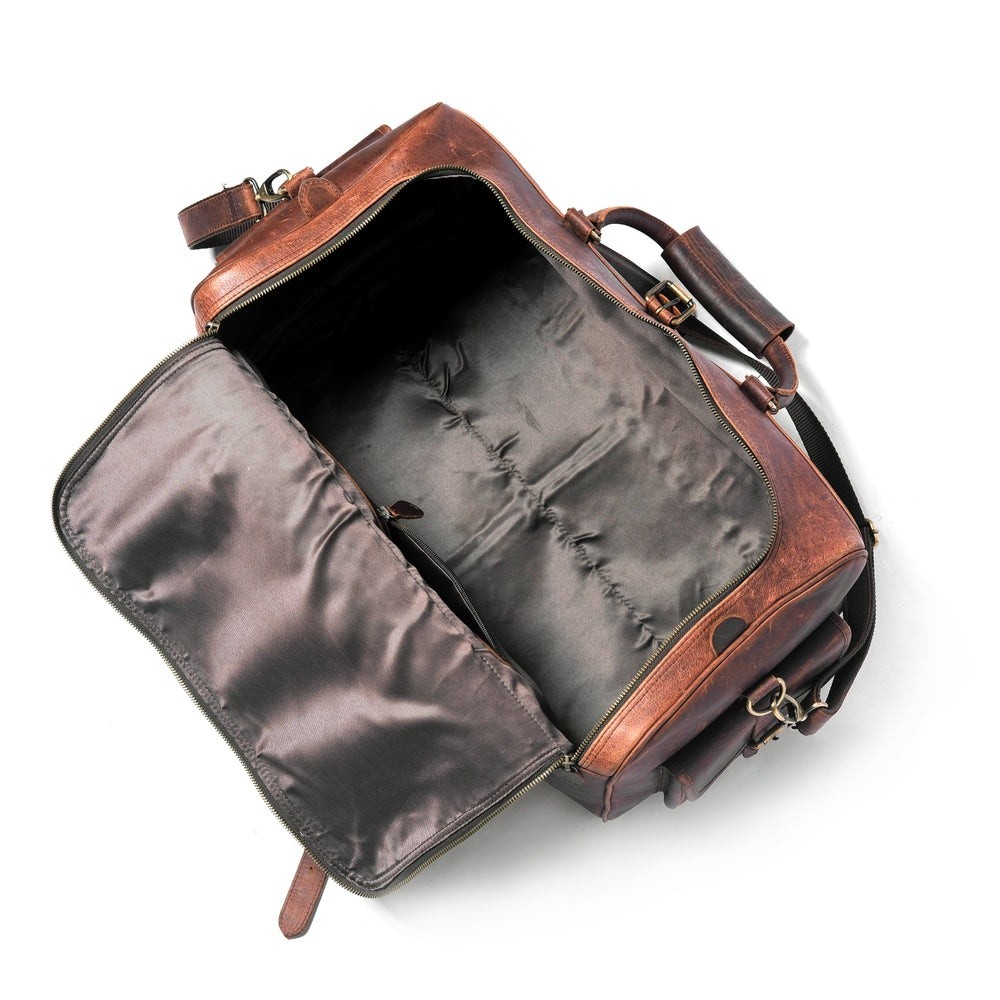 Men’s Full Grain Buffalo Leather Duffle Bag Vintage Travel Weekender Brown 22″.