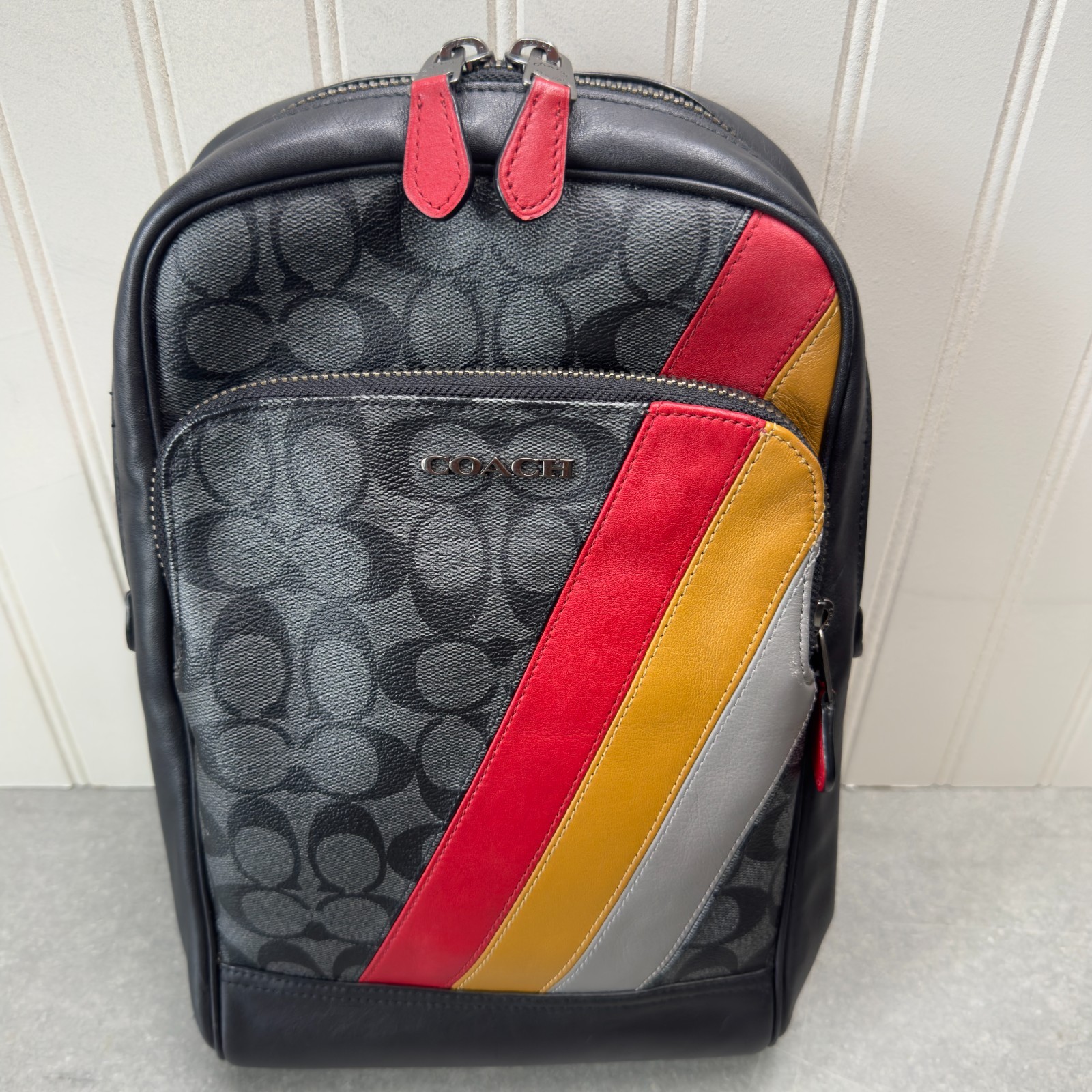 Coach West Sling Backpack (Style No. C1362)-Black w/Coach Stripes EUC