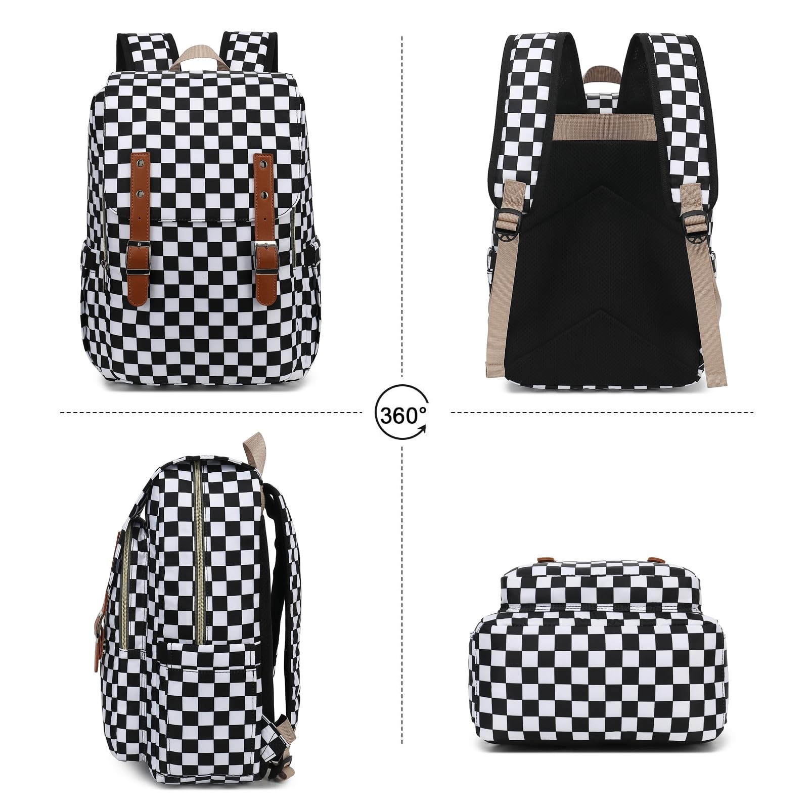 15.6 inch Checkered Laptop Backpack, Women, Girls, College, School, Travel