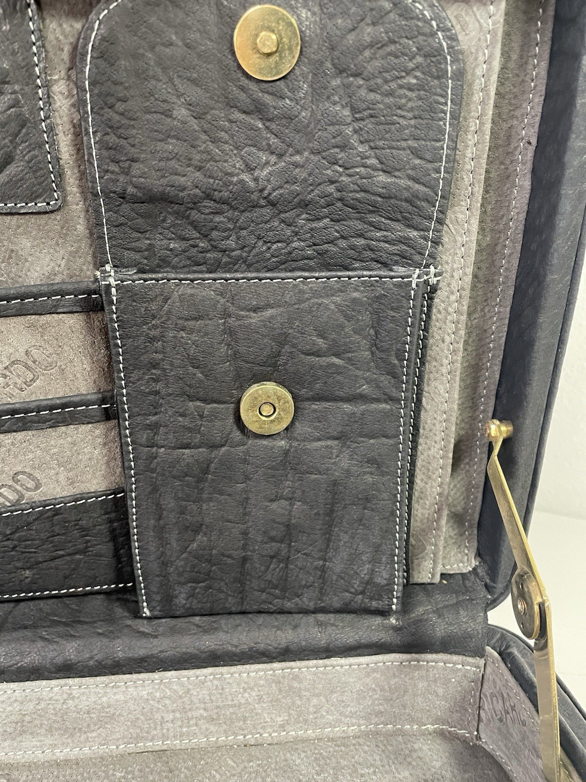 Ricardo Pebbled Leather Briefcase Dark Gray Suede Work Organizer See Description