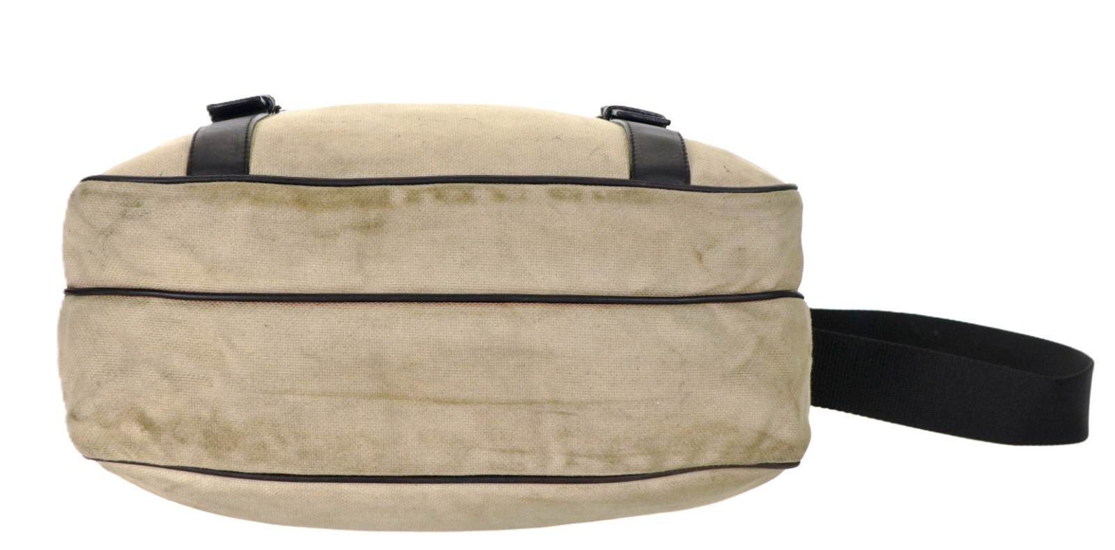 Vintage PRADA Beige Brown Canvas Leather Messenger Crossbody Bag Italy