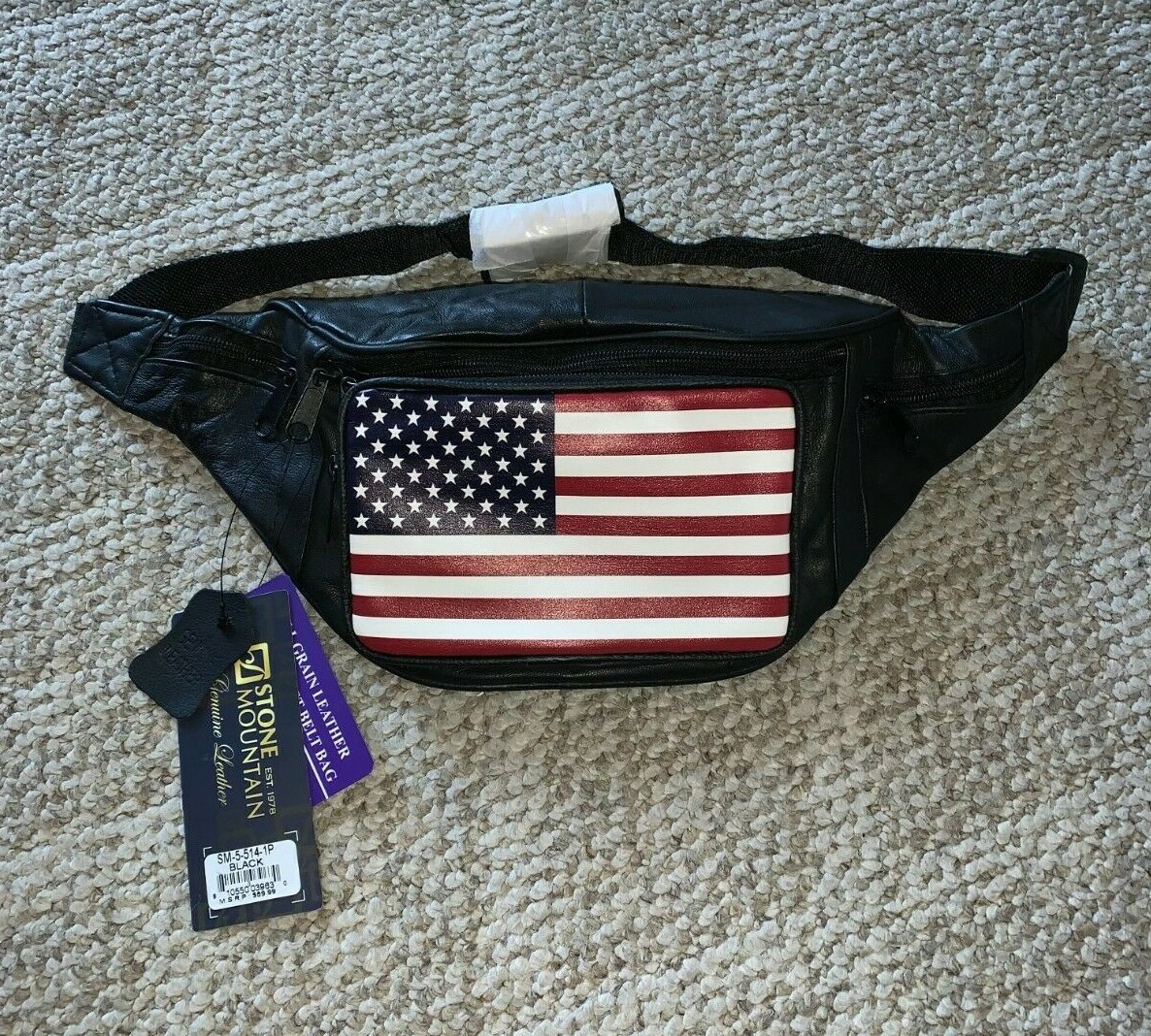 NWT Stone Mountain USA American Flag Leather Waist Fanny Pack Belt Bag Pouch NEW