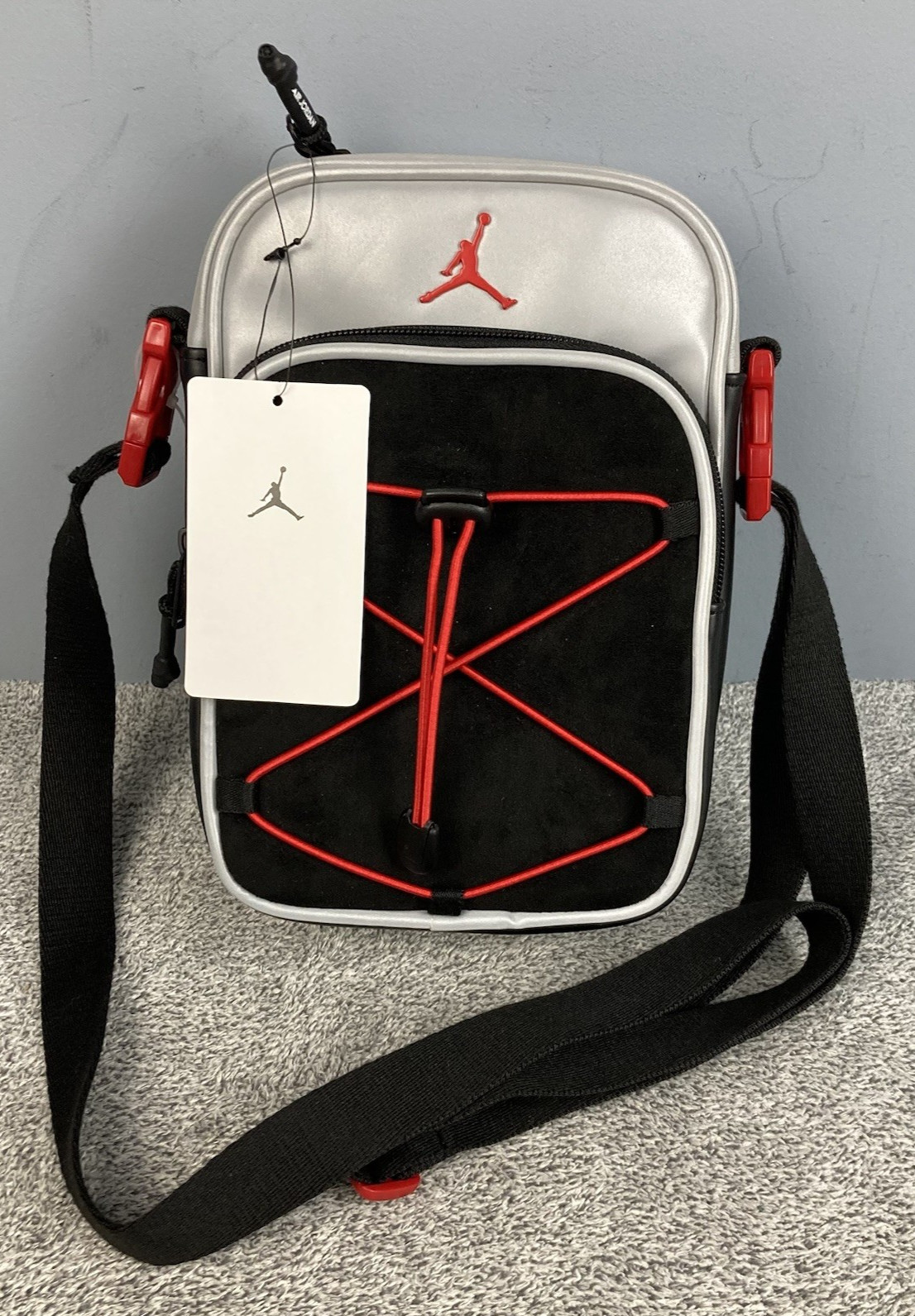Jordan Festival Crossbody Bag 1L Black/Grey/Red Synthetic Leather MA0922-R69 NWT