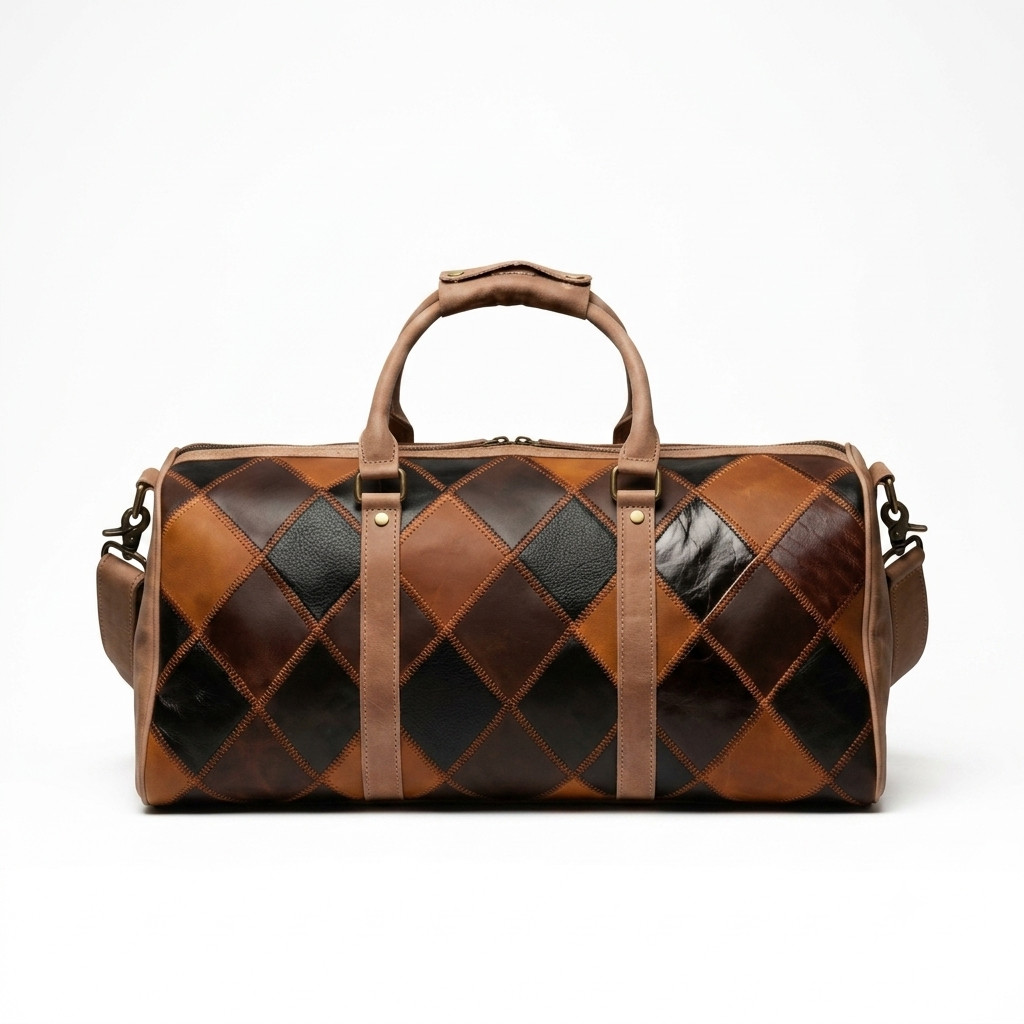 Cowhide Leather Duffel Bag | Cow Leather Patch Tricolor Weekender bag Travel Bag