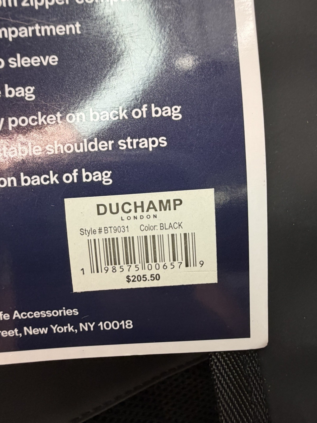 Duchamp London Black Laptop Backpack Rubberized Commuter Travel MSRP $205 NWT