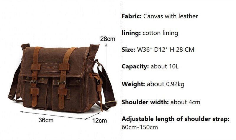 Military Canvas Genuine Leather Shoulder Crossbody Casual Bag Men Messenger Bags
