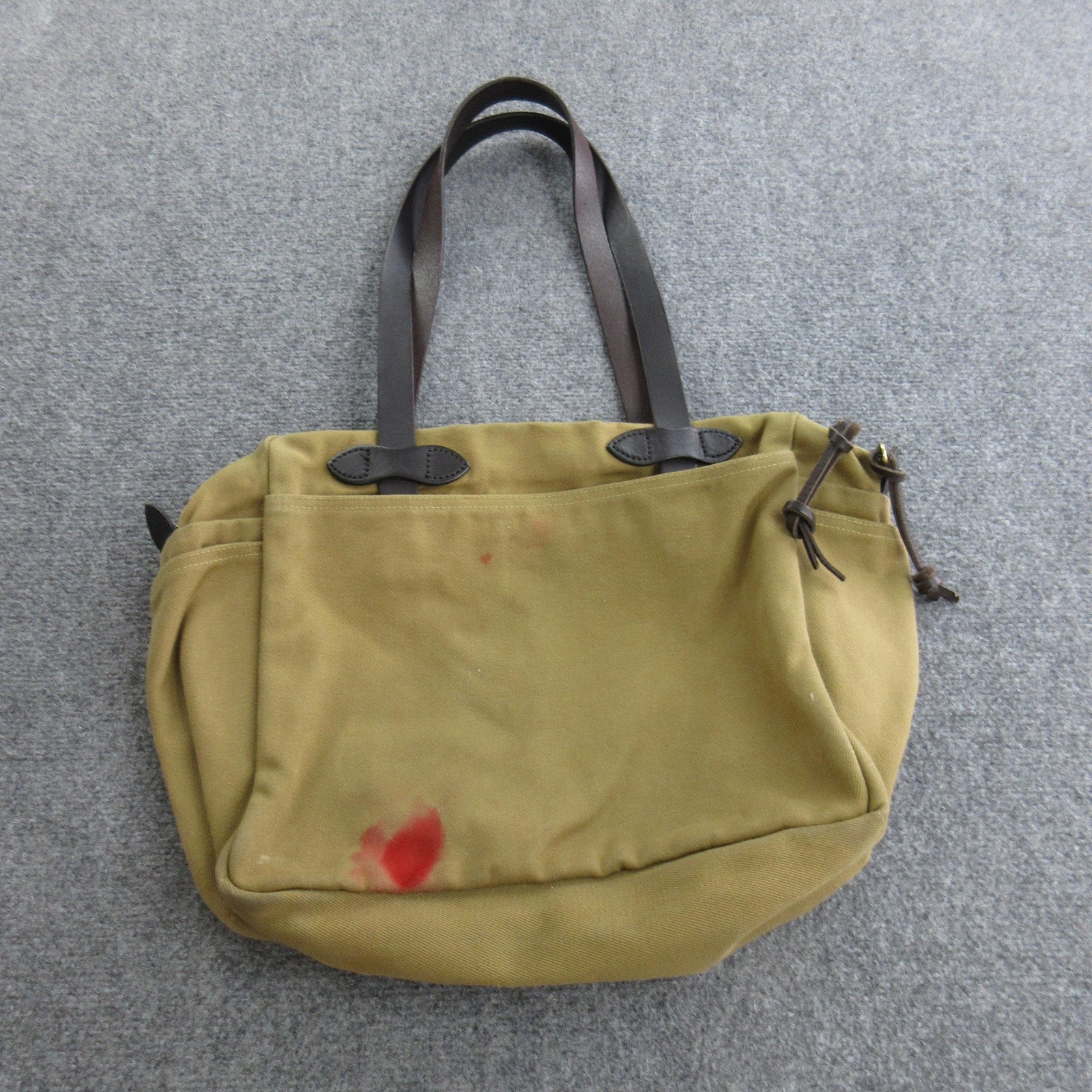 Filson Tote Bag Mens Large Brown Canvas Leather Handles Zip Top Outdoor Travel