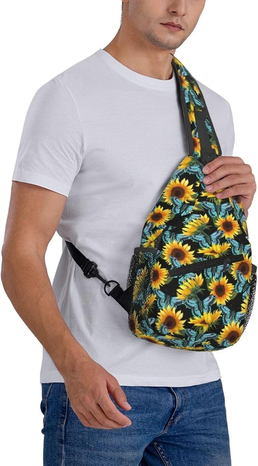 Sunflower And Blue Butterfly Sling Bag One Size Sunflower and Blue Butterfly 25