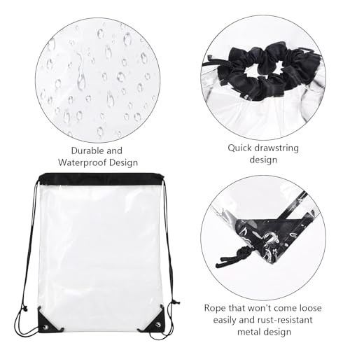 2 Pack Clear Drawstring Bags for Stadium Events,See Through Waterproof PVC