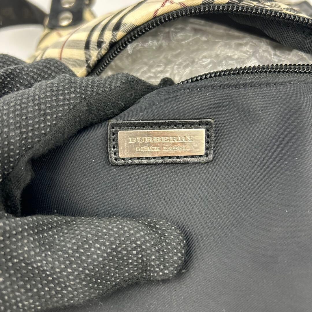 Burberry Black Label Mens Nylon Shoulder Bag Nova Check Logo Plate Black