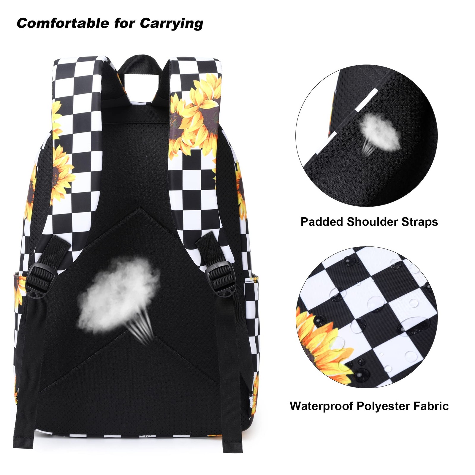 School Backpack Girls Women Checkered Sunflower Bookbag Laptop Bag Ladies Teen