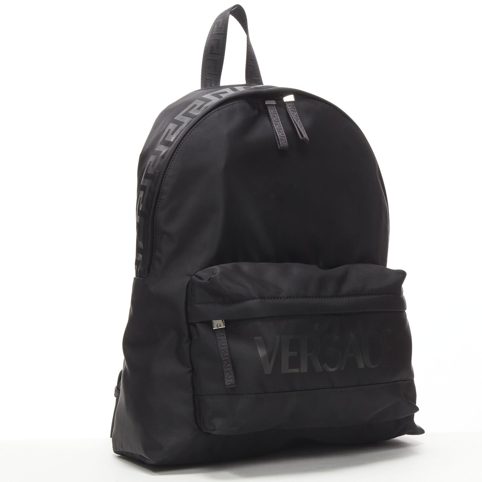 VERSACE La Greca 90’s logo black nylon backpack bag